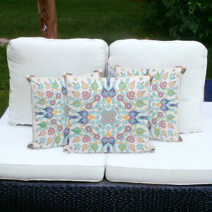 Homeroots Set Of Three 16" X 16" Yellow And White Blown Seam Paisley Indoor Outdoor Throw Pillow  Polyester 536274
