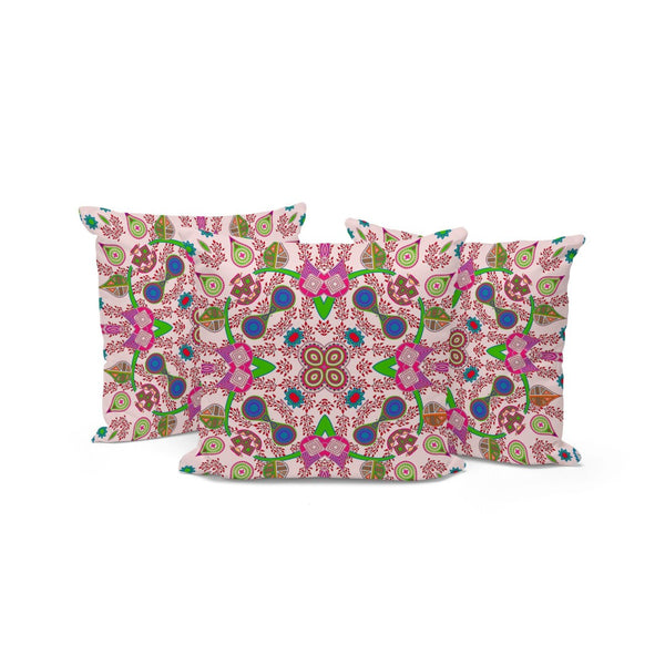 HomeRoots Set of Three 16" Pink & Green Paisley Indoor-Outdoor Throw Pillows for Stylish Comfort & Durability 536281