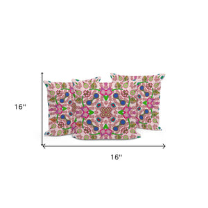HomeRoots Set of Three 16" Pink & Green Paisley Indoor-Outdoor Throw Pillows for Stylish Comfort & Durability 536281