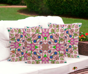 HomeRoots Set of Three 16" Pink & Green Paisley Indoor-Outdoor Throw Pillows for Stylish Comfort & Durability 536281