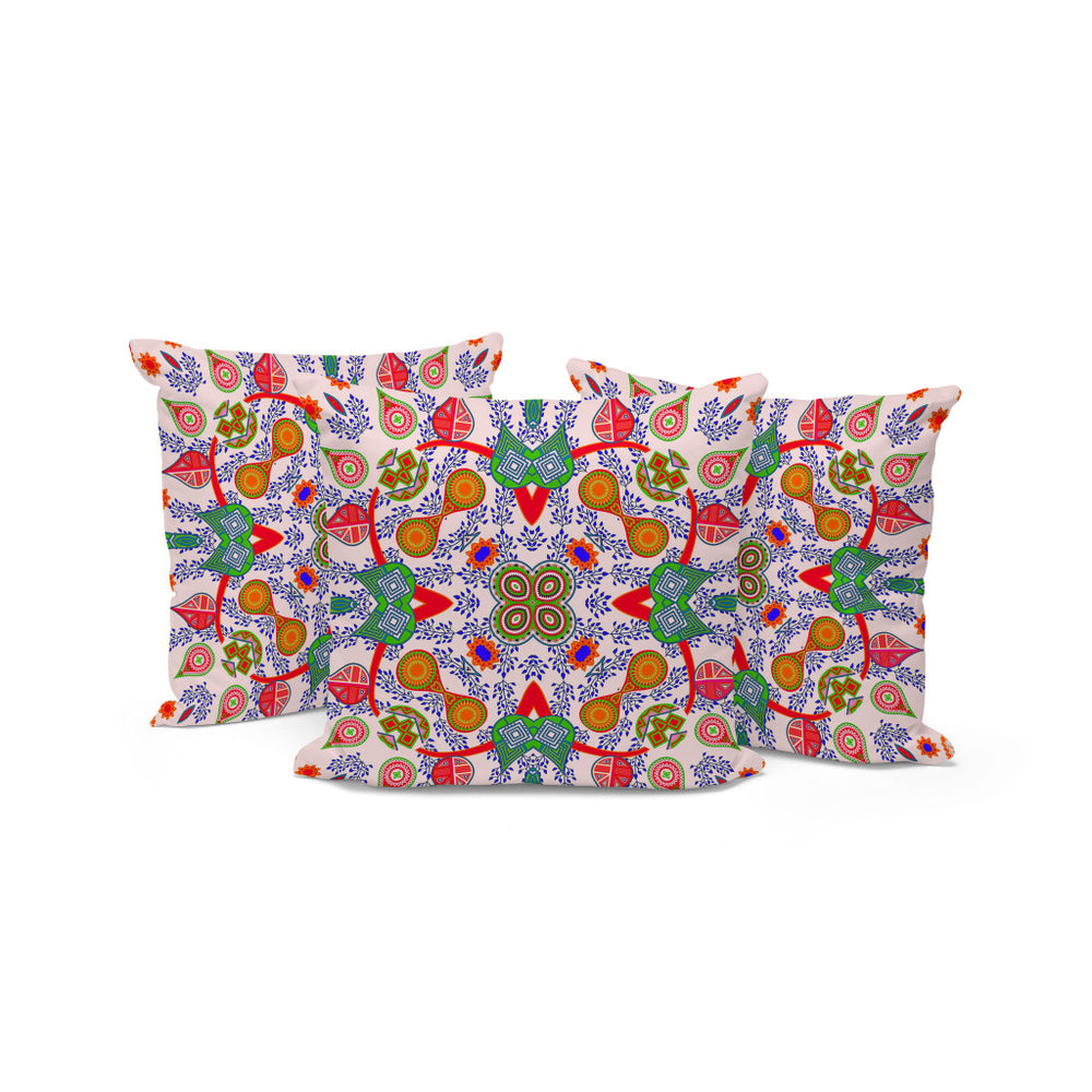 Homeroots Set Of Three 16" X 16" Red And White Blown Seam Paisley Indoor Outdoor Throw Pillow  Polyester 536284