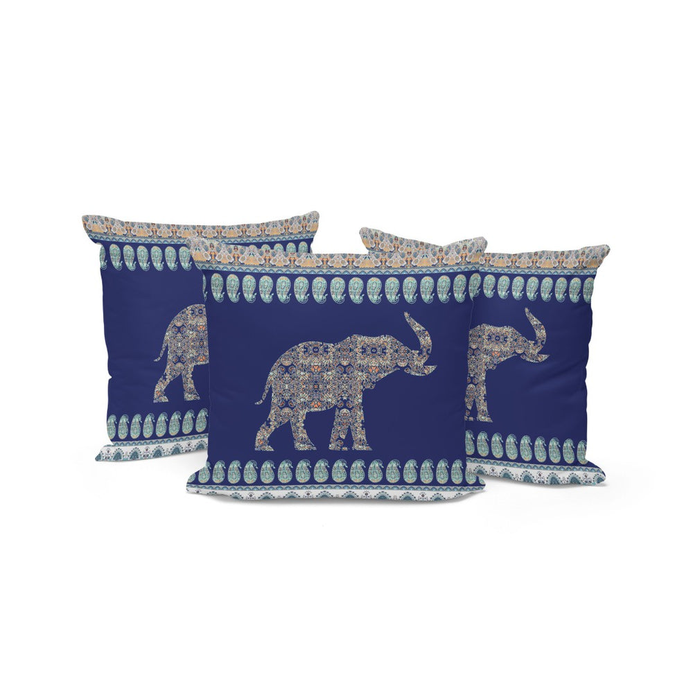 HomeRoots Set of Three 16" Paisley Elephant Throw Pillows in Blue and Green for Indoor & Outdoor Decor 536288