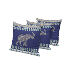 HomeRoots Set of Three 16" Paisley Elephant Throw Pillows in Blue and Green for Indoor & Outdoor Decor 536288