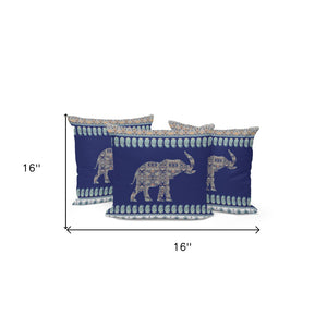 HomeRoots Set of Three 16" Paisley Elephant Throw Pillows in Blue and Green for Indoor & Outdoor Decor 536288