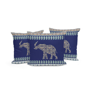 HomeRoots Set of Three 16" Paisley Elephant Throw Pillows in Blue and Green for Indoor & Outdoor Decor 536288