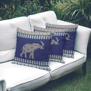 HomeRoots Set of Three 16" Paisley Elephant Throw Pillows in Blue and Green for Indoor & Outdoor Decor 536288