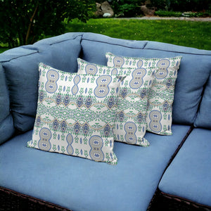 Homeroots Set Of Three 16" X 16" Beige And Green Blown Seam Paisley Indoor Outdoor Throw Pillow  Polyester 536292