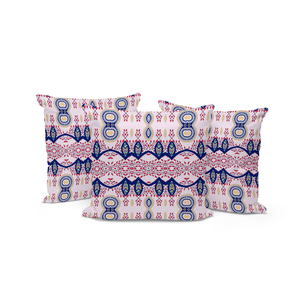 Homeroots Set Of Three 16" X 16" Blue And White Blown Seam Paisley Indoor Outdoor Throw Pillow  Polyester 536294