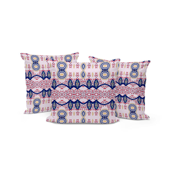 Homeroots Set Of Three 16" X 16" Blue And White Blown Seam Paisley Indoor Outdoor Throw Pillow  Polyester 536294