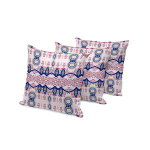 Homeroots Set Of Three 16" X 16" Blue And White Blown Seam Paisley Indoor Outdoor Throw Pillow  Polyester 536294