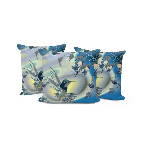 HomeRoots Set of Three 16" Blue and Yellow Bird Floral Throw Pillows for Indoor & Outdoor Vibrant Accent 536295