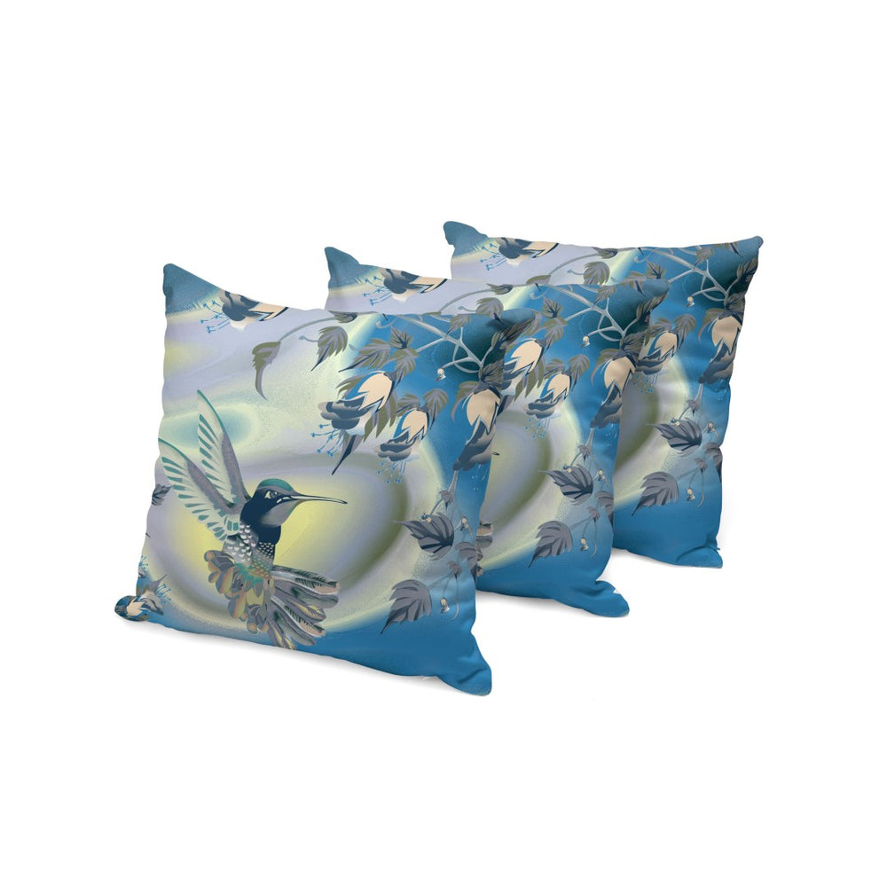 HomeRoots Set of Three 16" Blue and Yellow Bird Floral Throw Pillows for Indoor & Outdoor Vibrant Accent 536295