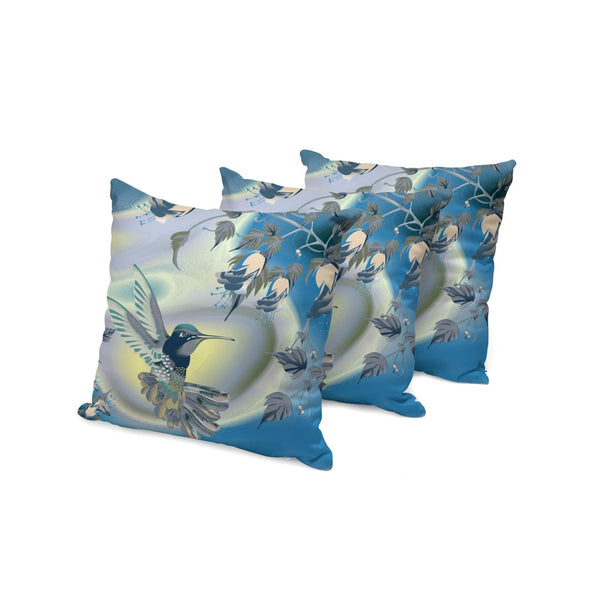 HomeRoots Set of Three 16" Blue and Yellow Bird Floral Throw Pillows for Indoor & Outdoor Vibrant Accent 536295