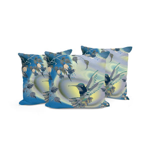 HomeRoots Set of Three 16" Blue and Yellow Bird Floral Throw Pillows for Indoor & Outdoor Vibrant Accent 536295