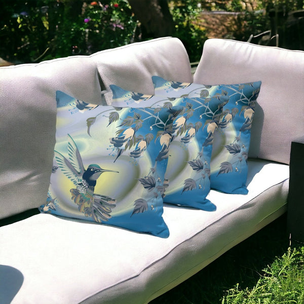 HomeRoots Set of Three 16" Blue and Yellow Bird Floral Throw Pillows for Indoor & Outdoor Vibrant Accent 536295