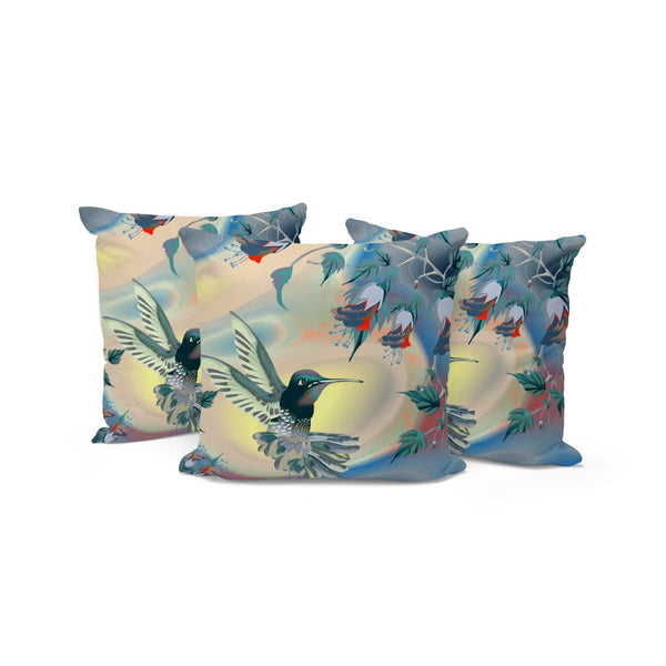 HomeRoots Set of Three Blue and Yellow Bird Floral Throw Pillows - Brighten Your Indoor & Outdoor Space! 536301