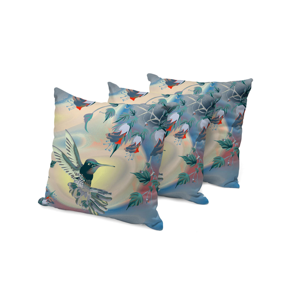 Homeroots Set Of Three 16" X 16" Blue And Yellow Bird Blown Seam Floral Indoor Outdoor Throw Pillow  Polyester 536301