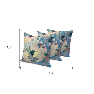HomeRoots Set of Three Blue and Yellow Bird Floral Throw Pillows - Brighten Your Indoor & Outdoor Space! 536301