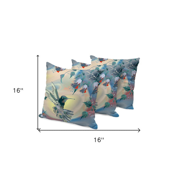 HomeRoots Set of Three Blue and Yellow Bird Floral Throw Pillows - Brighten Your Indoor & Outdoor Space! 536301