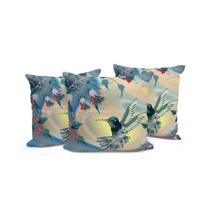 HomeRoots Set of Three Blue and Yellow Bird Floral Throw Pillows - Brighten Your Indoor & Outdoor Space! 536301