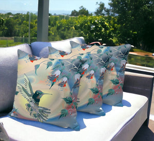 HomeRoots Set of Three Blue and Yellow Bird Floral Throw Pillows - Brighten Your Indoor & Outdoor Space! 536301