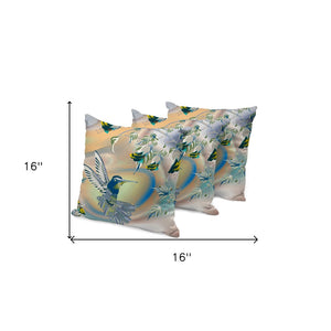 HomeRoots Set of Three Vibrant Yellow-Orange Bird Floral Throw Pillows for Indoor and Outdoor Decor 536302