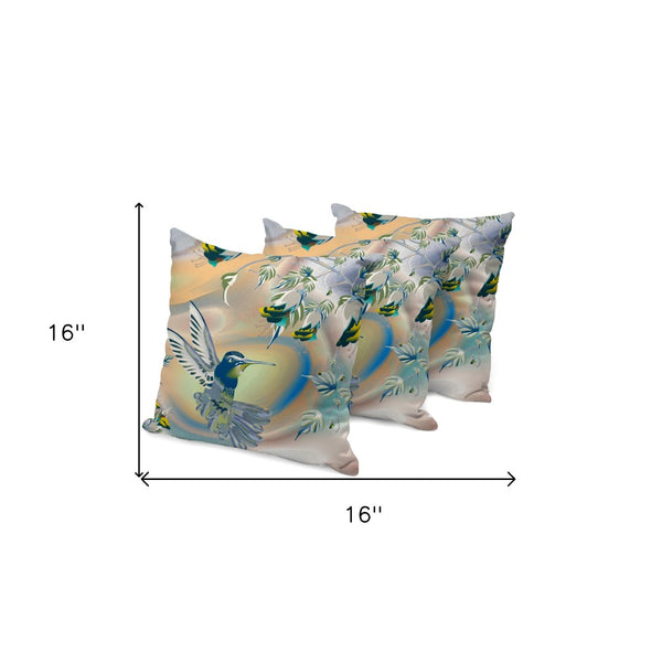 HomeRoots Set of Three Vibrant Yellow-Orange Bird Floral Throw Pillows for Indoor and Outdoor Decor 536302