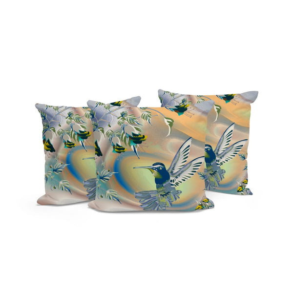 HomeRoots Set of Three Vibrant Yellow-Orange Bird Floral Throw Pillows for Indoor and Outdoor Decor 536302