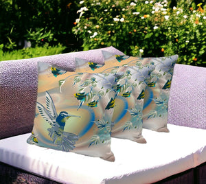 HomeRoots Set of Three Vibrant Yellow-Orange Bird Floral Throw Pillows for Indoor and Outdoor Decor 536302