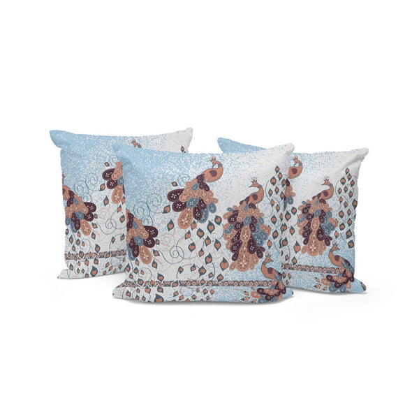HomeRoots Set of Three Vibrant 16" X 16" Blue & Brown Peacock Print Throw Pillows for Indoor & Outdoor Use 536311