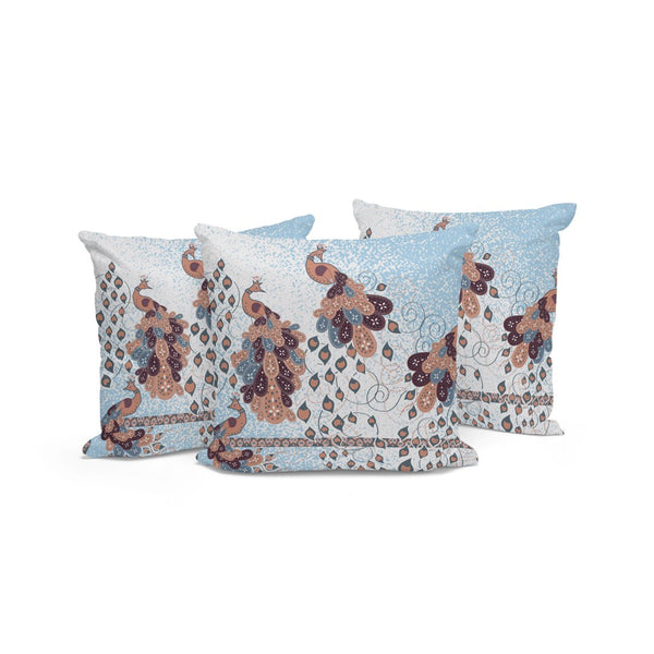 HomeRoots Set of Three Vibrant 16" X 16" Blue & Brown Peacock Print Throw Pillows for Indoor & Outdoor Use 536311