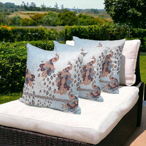 HomeRoots Set of Three Vibrant 16" X 16" Blue & Brown Peacock Print Throw Pillows for Indoor & Outdoor Use 536311