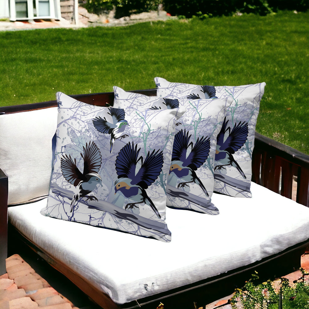 Homeroots Set Of Three 16" X 16" Black And White Bird Blown Seam Eclectic Indoor Outdoor Throw Pillow  Polyester 536313