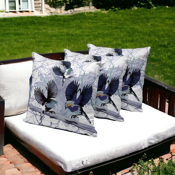 Homeroots Set Of Three 16" X 16" Black And White Bird Blown Seam Eclectic Indoor Outdoor Throw Pillow  Polyester 536313