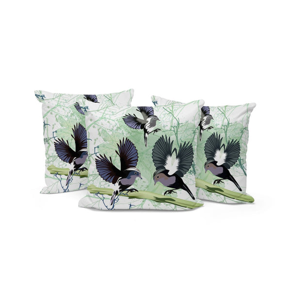 HomeRoots Set of Three 16" Green & White Bird Print Throw Pillows for Indoor & Outdoor Comfort & Style 536314