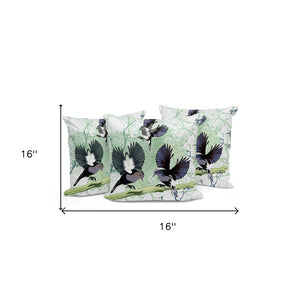 HomeRoots Set of Three 16" Green & White Bird Print Throw Pillows for Indoor & Outdoor Comfort & Style 536314