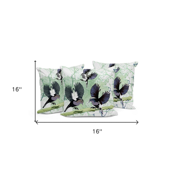 HomeRoots Set of Three 16" Green & White Bird Print Throw Pillows for Indoor & Outdoor Comfort & Style 536314