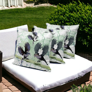 HomeRoots Set of Three 16" Green & White Bird Print Throw Pillows for Indoor & Outdoor Comfort & Style 536314