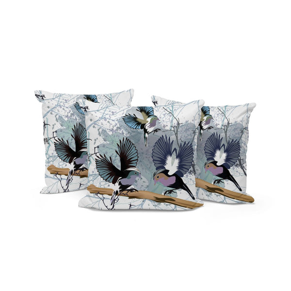HomeRoots Set of Three 16" Black, Gray & White Bird Blown-Seam Throw Pillows – Stylish Comfort for Any Space 536315