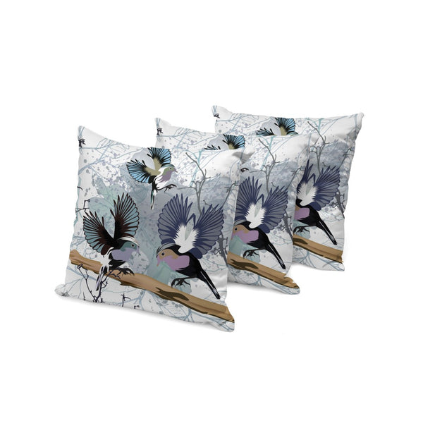 HomeRoots Set of Three 16" Black, Gray & White Bird Blown-Seam Throw Pillows – Stylish Comfort for Any Space 536315