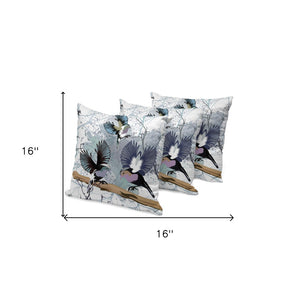 HomeRoots Set of Three 16" Black, Gray & White Bird Blown-Seam Throw Pillows – Stylish Comfort for Any Space 536315