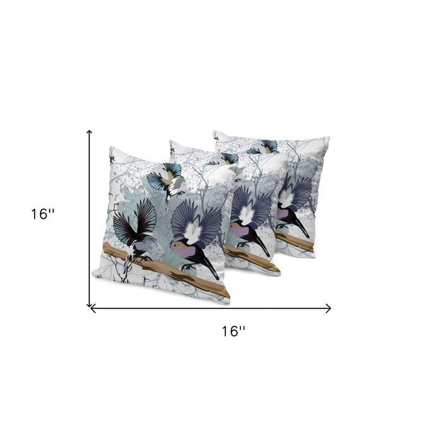 HomeRoots Set of Three 16" Black, Gray & White Bird Blown-Seam Throw Pillows – Stylish Comfort for Any Space 536315