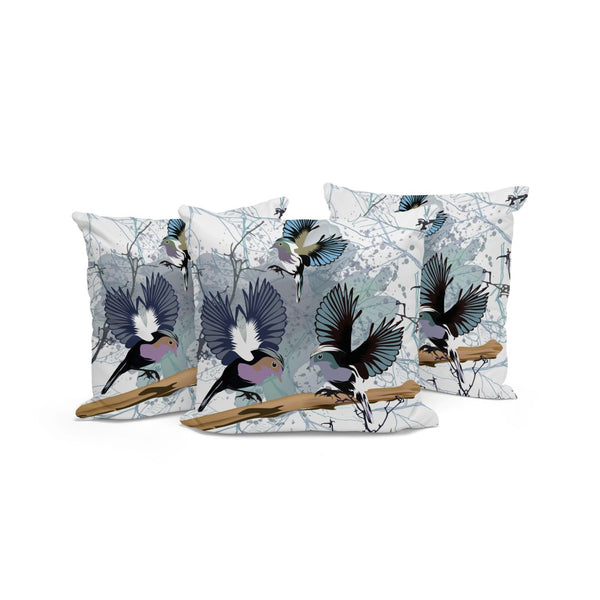HomeRoots Set of Three 16" Black, Gray & White Bird Blown-Seam Throw Pillows – Stylish Comfort for Any Space 536315