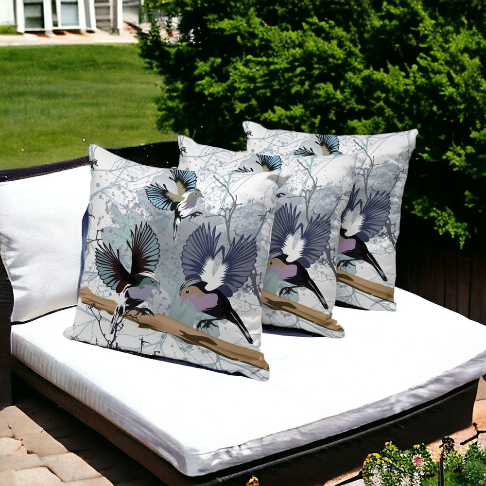 HomeRoots Set of Three 16" Black, Gray & White Bird Blown-Seam Throw Pillows – Stylish Comfort for Any Space 536315