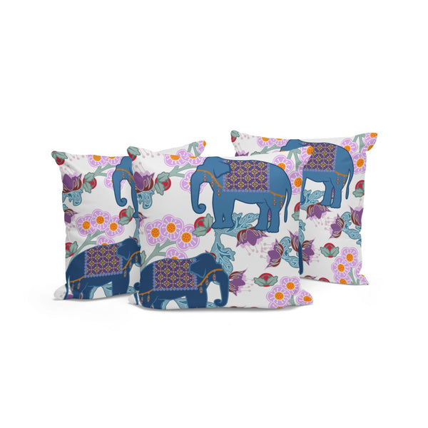 HomeRoots Set of Three 16" Elephant Throw Pillows in Blue & Gray – Stylish, Durable Indoor/Outdoor Cushions 536328