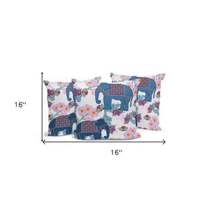 HomeRoots Set of Three 16" Elephant Throw Pillows in Blue & Gray – Stylish, Durable Indoor/Outdoor Cushions 536328