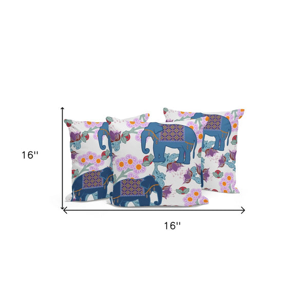 HomeRoots Set of Three 16" Elephant Throw Pillows in Blue & Gray – Stylish, Durable Indoor/Outdoor Cushions 536328