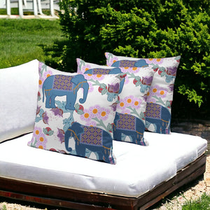 HomeRoots Set of Three 16" Elephant Throw Pillows in Blue & Gray – Stylish, Durable Indoor/Outdoor Cushions 536328