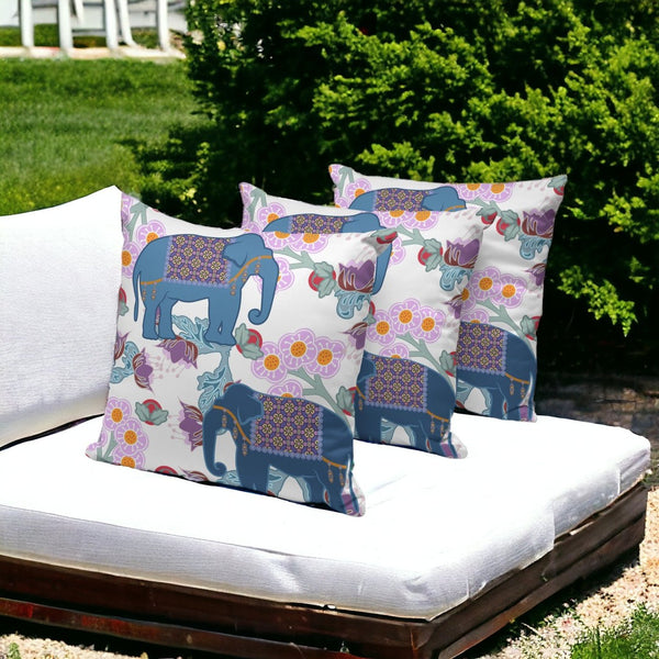 HomeRoots Set of Three 16" Elephant Throw Pillows in Blue & Gray – Stylish, Durable Indoor/Outdoor Cushions 536328
