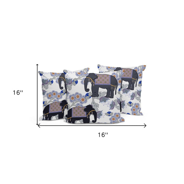 HomeRoots Set of Three 16" Black and Gray Elephant Floral Throw Pillows for Indoor/Outdoor Decor Charm 536332